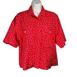 Diane Von Furstenberg VINTAGE Red Anchor Button Up Top size Small DVF